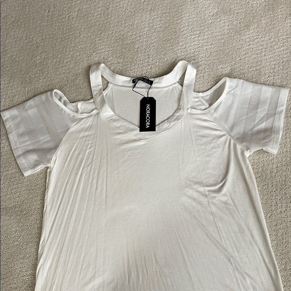 NORACORA Women's White Cold Shoulder Top - Picture 3 of 5